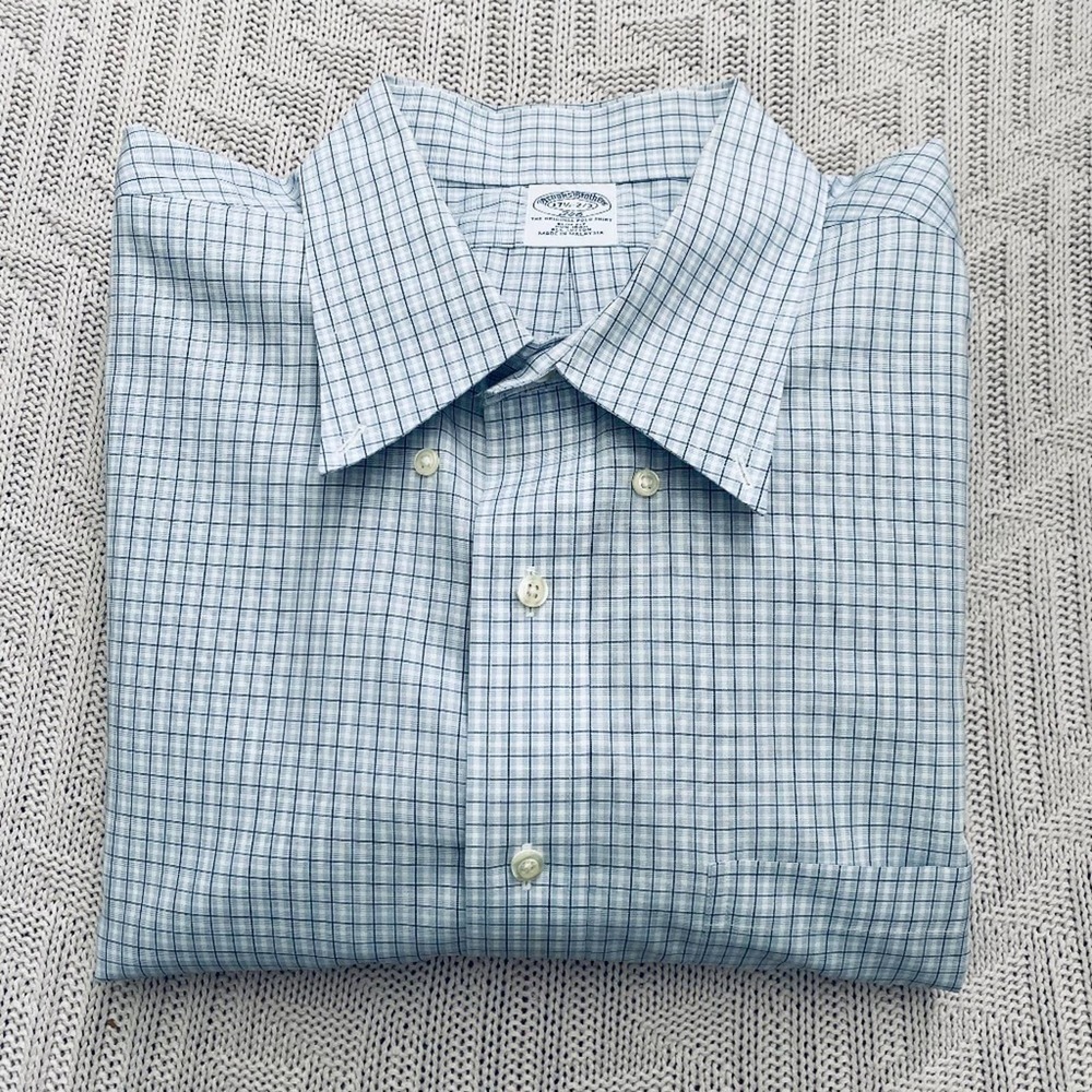 Brooks Brothers blue gray plaid button down shirt